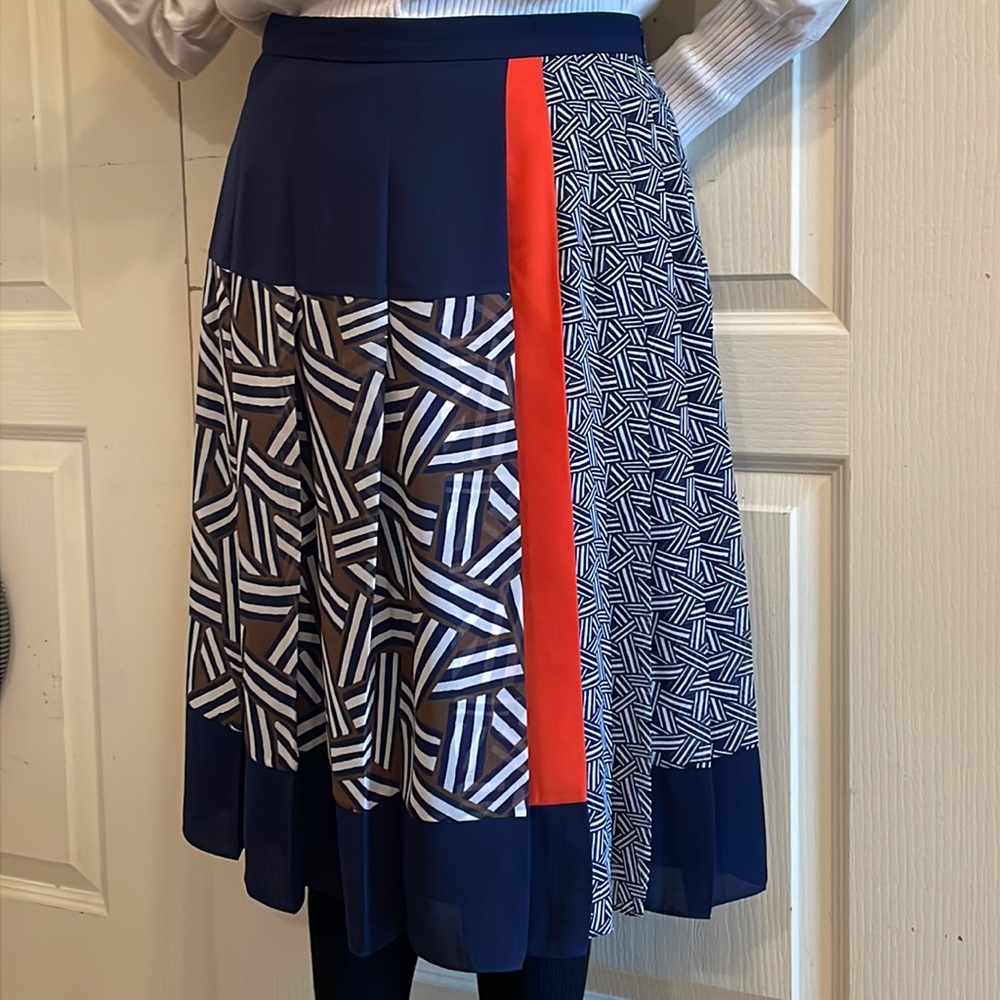 Diane Von Frustenberg pleated patterned color block skirt 12